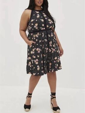 Torrid Floral Polka Dot Halter Skater Dress Plus Size 2X NWT